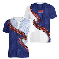 Ula Fala Red Samoa Chief Women V-Neck T-Shirt Samoan Art Black Tribal LT9 - Polynesian Pride