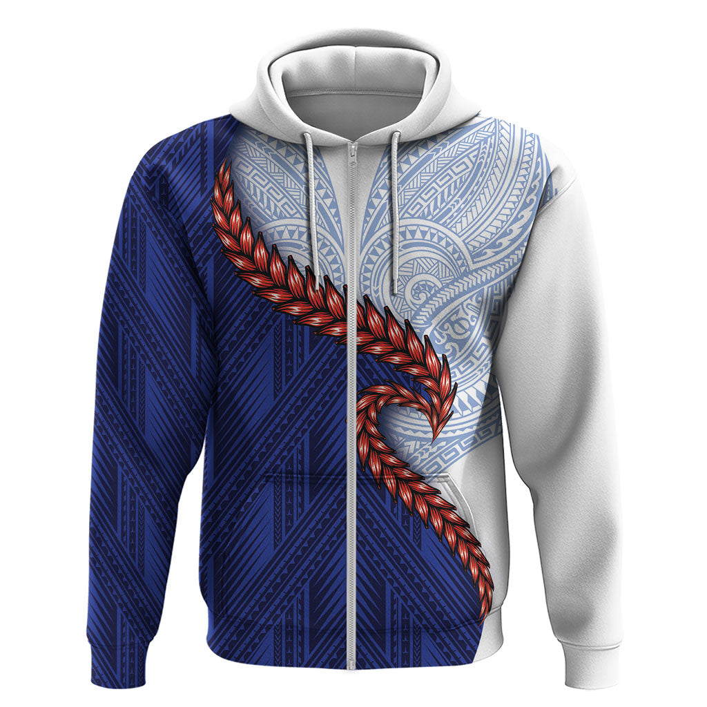 Ula Fala Red Samoa Chief Zip Hoodie Samoan Art Black Tribal LT9 Zip Hoodie Blue - Polynesian Pride