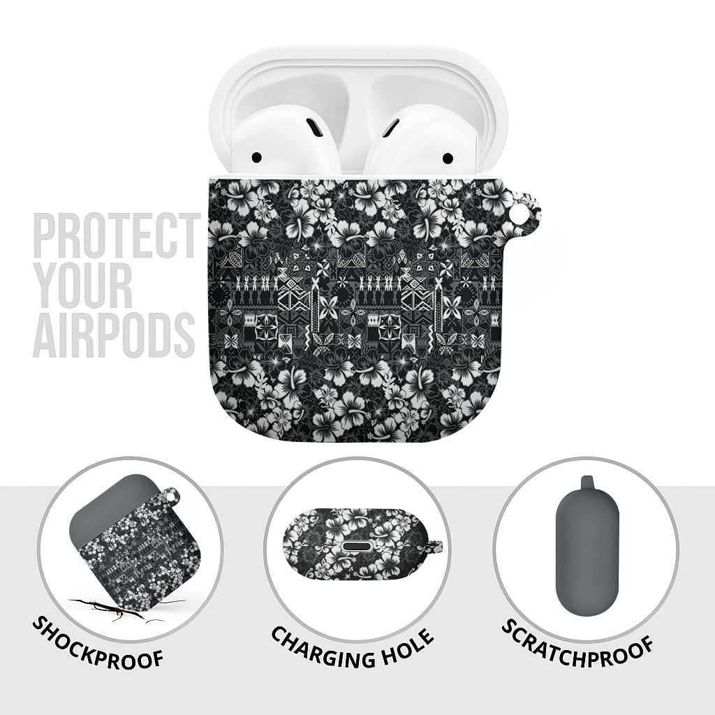 Black Hawaiian Tapa Tribal Hibiscus AirPods Case LT9 - Polynesian Pride