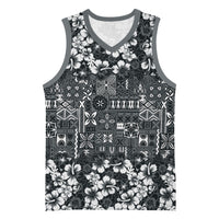 Black Hawaiian Tapa Tribal Hibiscus Basketball Jersey LT9 Unisex Black - Polynesian Pride