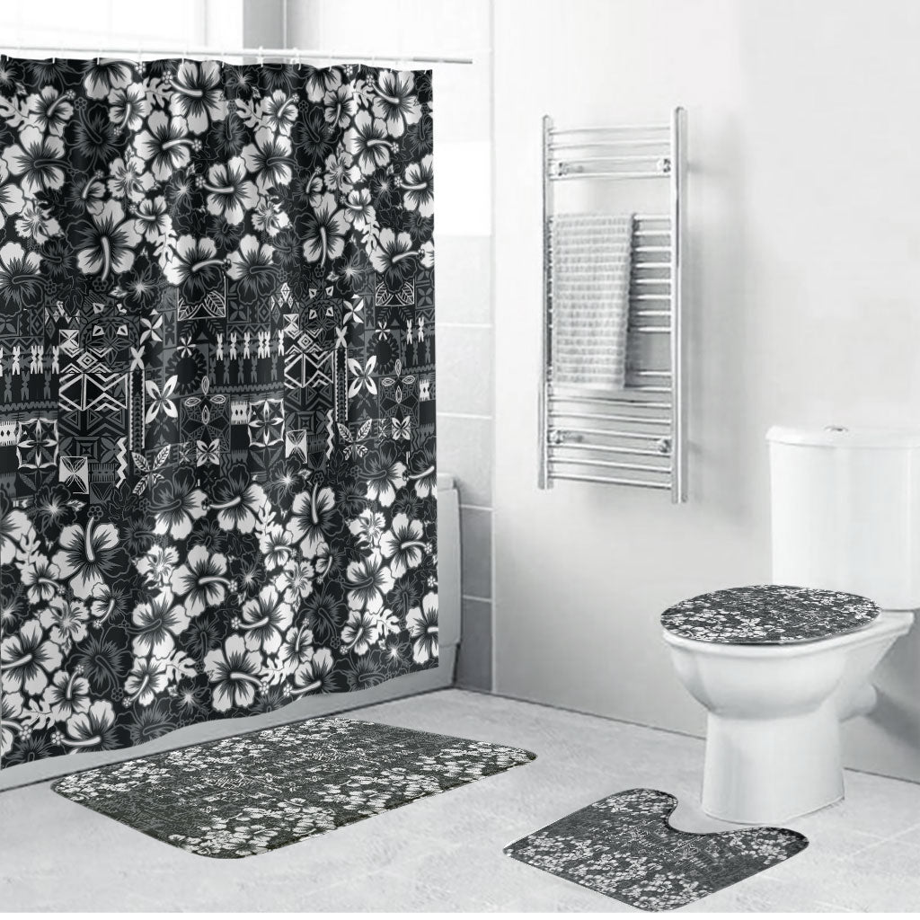Black Hawaiian Tapa Tribal Hibiscus Bathroom Set LT9 Bathroom Set (4 pcs) Black - Polynesian Pride