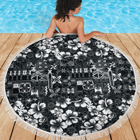 Black Hawaiian Tapa Tribal Hibiscus Beach Blanket LT9 - Polynesian Pride