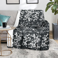 Black Hawaiian Tapa Tribal Hibiscus Blanket