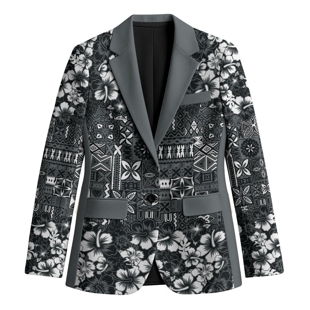 Black Hawaiian Tapa Tribal Hibiscus Blazer LT9 Unisex Black - Polynesian Pride