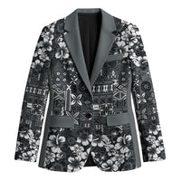 Black Hawaiian Tapa Tribal Hibiscus Blazer LT9 Unisex Black - Polynesian Pride