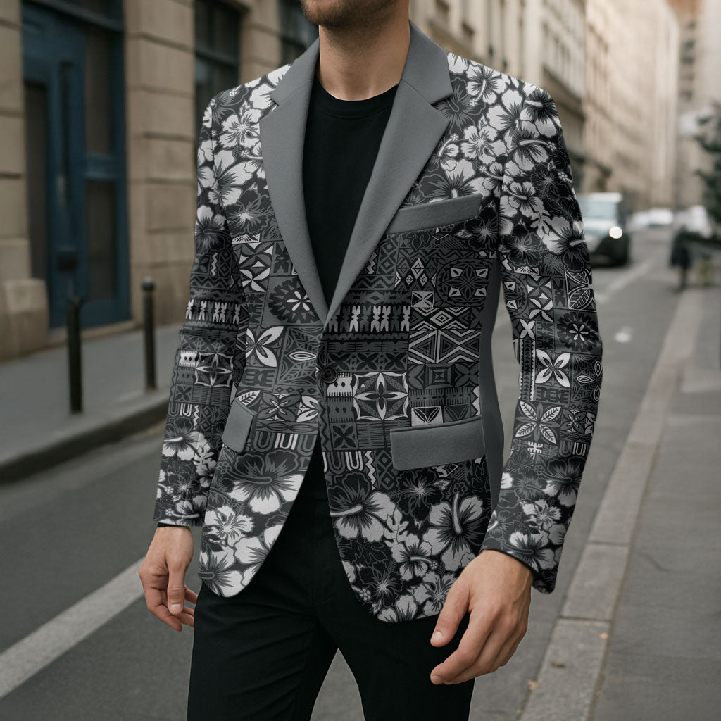 Black Hawaiian Tapa Tribal Hibiscus Blazer LT9 - Polynesian Pride