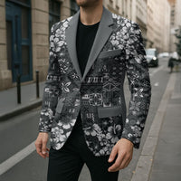 Black Hawaiian Tapa Tribal Hibiscus Blazer LT9 - Polynesian Pride