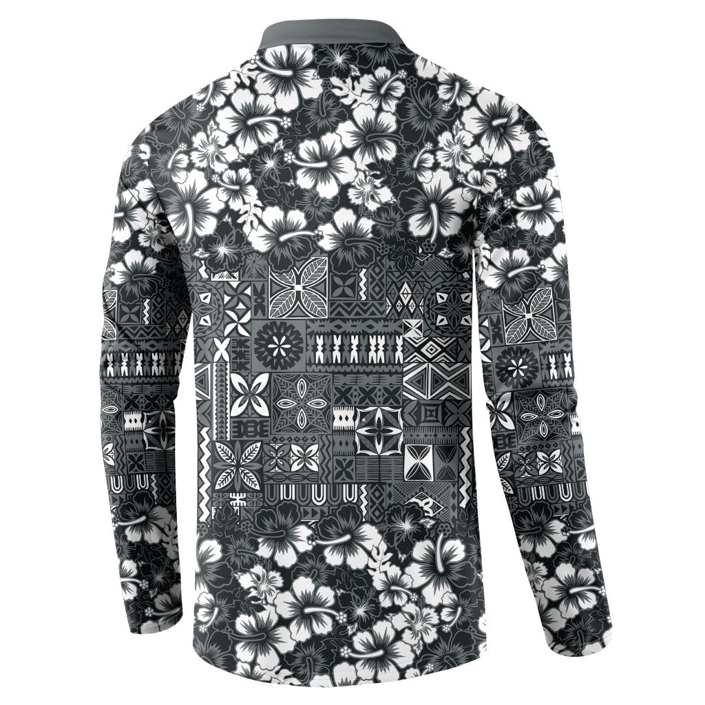Black Hawaiian Tapa Tribal Hibiscus Button Sweatshirt LT9 - Polynesian Pride