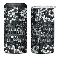 Black Hawaiian Tapa Tribal Hibiscus 4 in 1 Can Cooler Tumbler