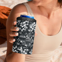Black Hawaiian Tapa Tribal Hibiscus 4 in 1 Can Cooler Tumbler
