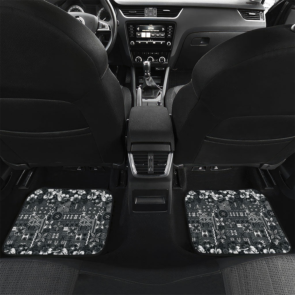 Black Hawaiian Tapa Tribal Hibiscus Car Mats LT9 Set 2pcs - Back Black - Polynesian Pride