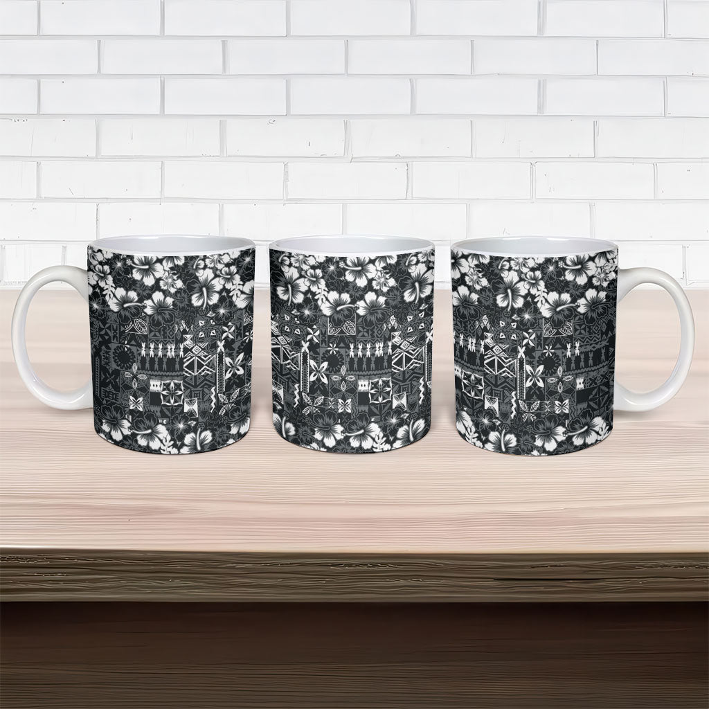 Black Hawaiian Tapa Tribal Hibiscus Ceramic Mug LT9 - Polynesian Pride