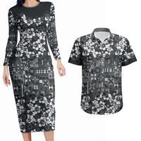 Black Hawaiian Tapa Tribal Hibiscus Couples Matching Long Sleeve Bodycon Dress and Hawaiian Shirt LT9 Black - Polynesian Pride