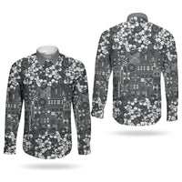 Black Hawaiian Tapa Tribal Hibiscus Couples Matching Short Sleeve Bodycon Dress and Long Sleeve Button Shirt LT9 - Polynesian Pride