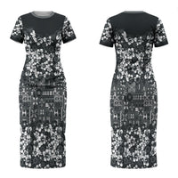 Black Hawaiian Tapa Tribal Hibiscus Couples Matching Short Sleeve Bodycon Dress and Long Sleeve Button Shirt LT9 - Polynesian Pride