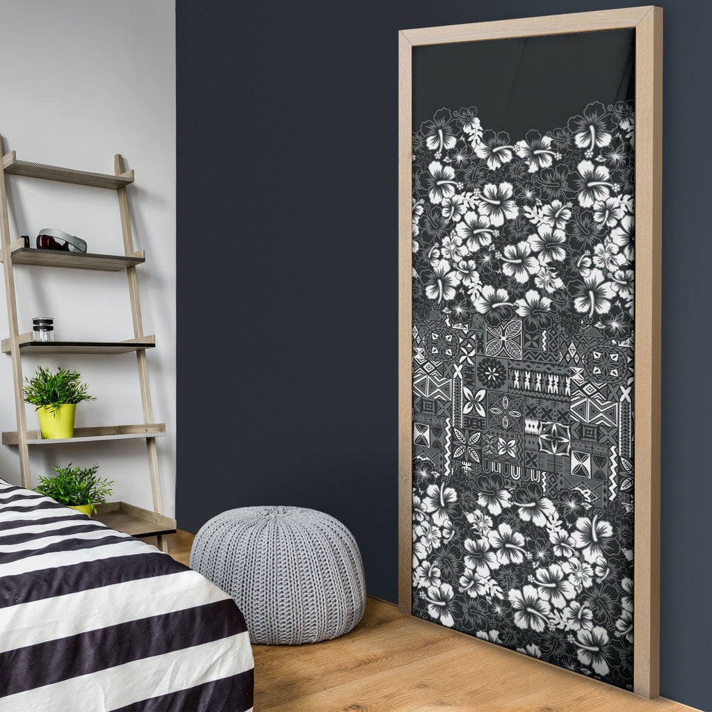 Black Hawaiian Tapa Tribal Hibiscus Door Cover
