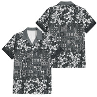 Black Hawaiian Tapa Tribal Hibiscus Family Matching Long Sleeve Bodycon Dress and Hawaiian Shirt