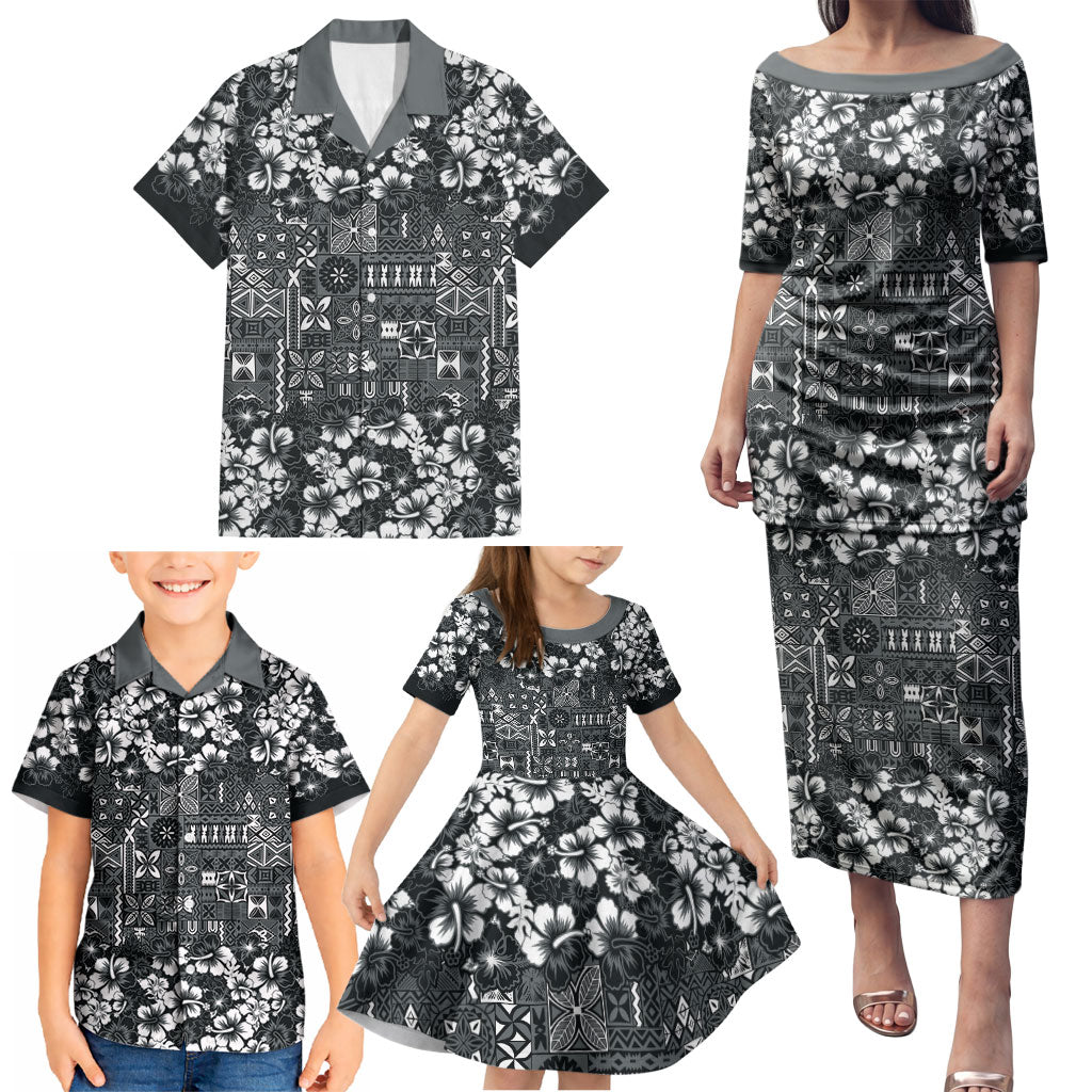 Black Hawaiian Tapa Tribal Hibiscus Family Matching Puletasi and Hawaiian Shirt LT9 - Polynesian Pride