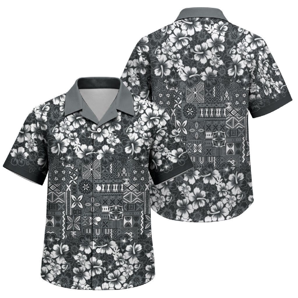 Black Hawaiian Tapa Tribal Hibiscus Family Matching Puletasi and Hawaiian Shirt LT9 Son's Shirt Black - Polynesian Pride