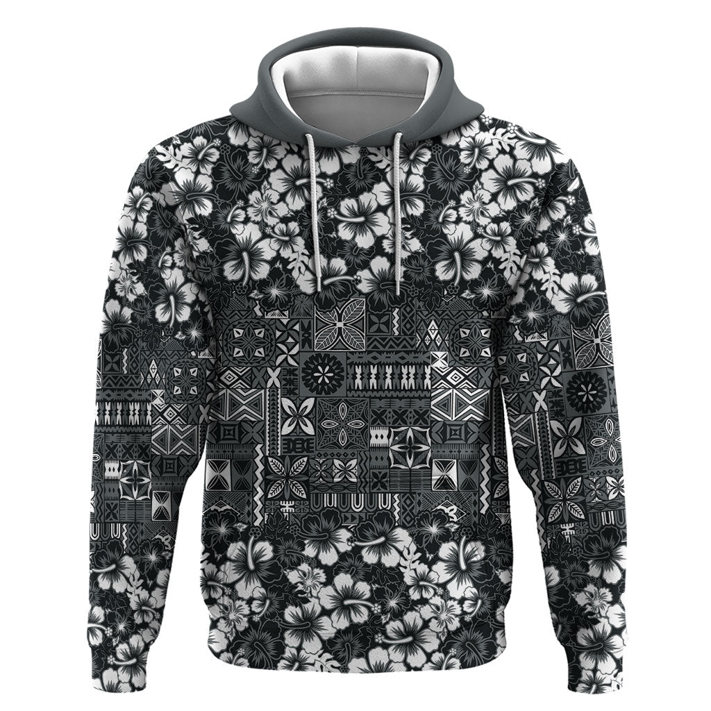 Black Hawaiian Tapa Tribal Hibiscus Hoodie LT9 Pullover Hoodie Black - Polynesian Pride