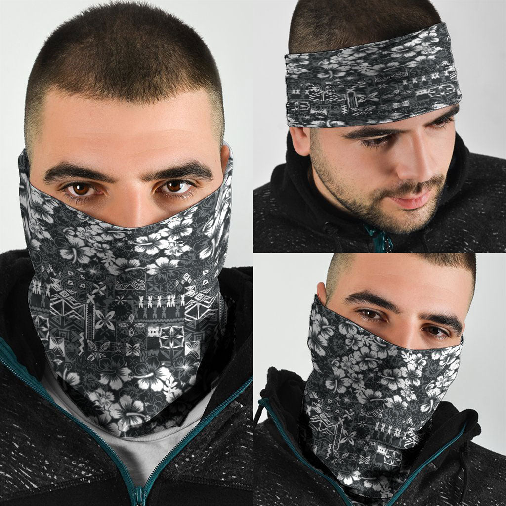Black Hawaiian Tapa Tribal Hibiscus Neck Gaiter LT9 - Polynesian Pride