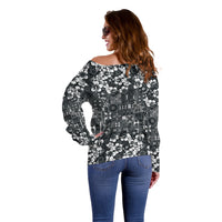 Black Hawaiian Tapa Tribal Hibiscus Off Shoulder Sweater LT9 - Polynesian Pride