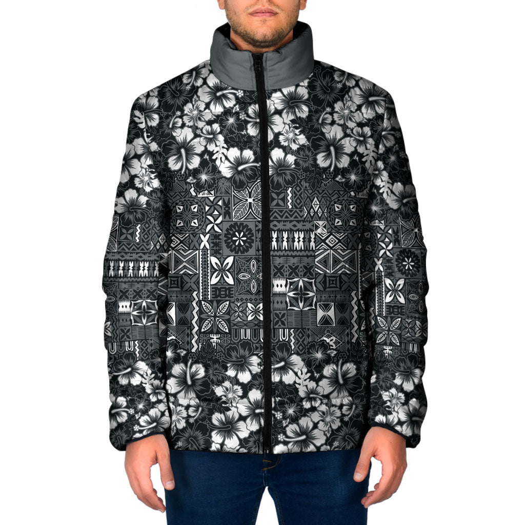 Black Hawaiian Tapa Tribal Hibiscus Padded Jacket LT9 Men Black - Polynesian Pride