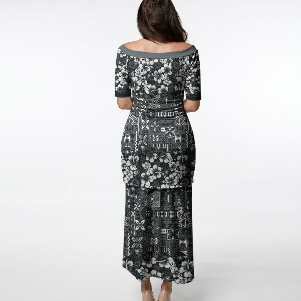 Black Hawaiian Tapa Tribal Hibiscus Puletasi LT9 - Polynesian Pride