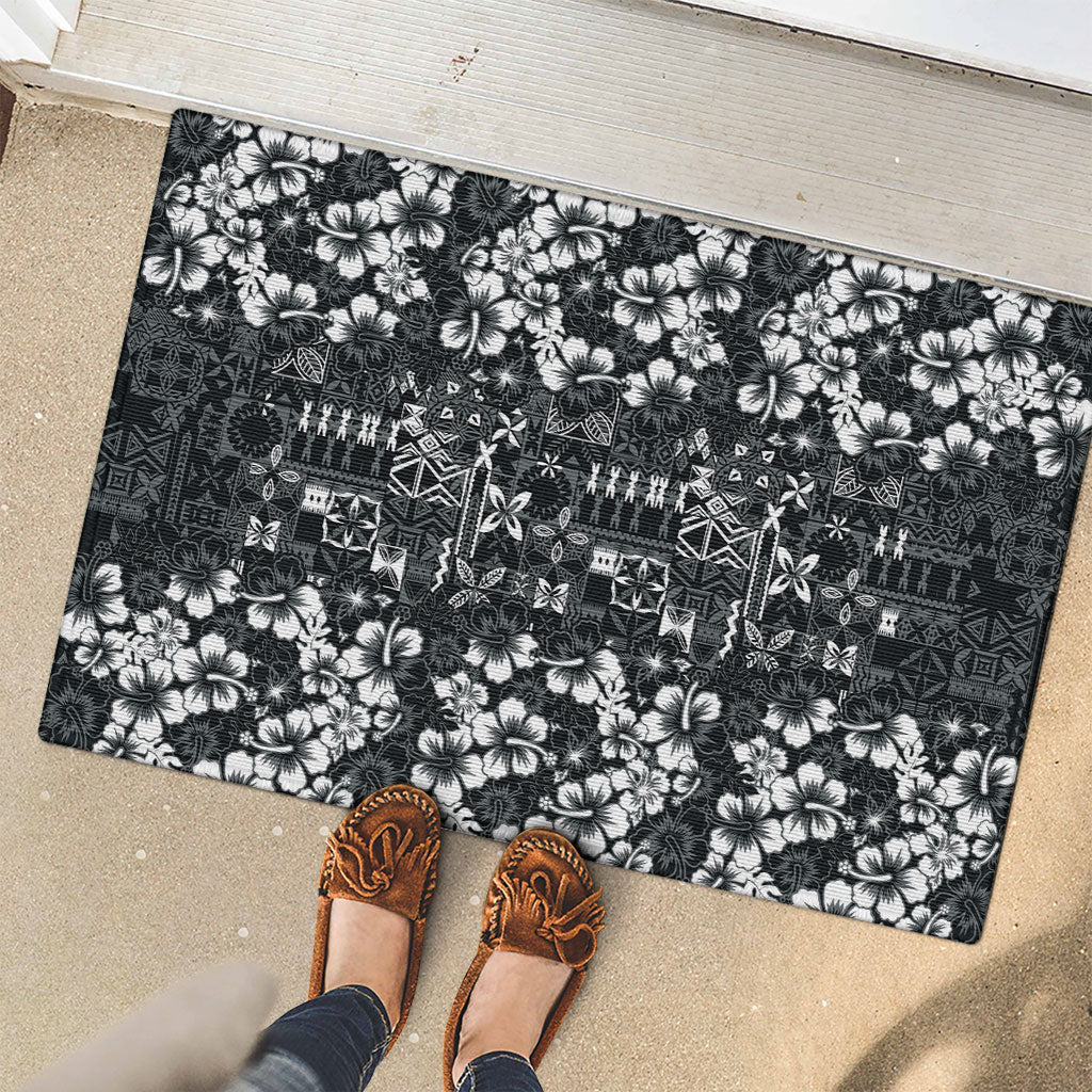 Black Hawaiian Tapa Tribal Hibiscus Rubber Doormat LT9 - Polynesian Pride