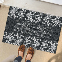 Black Hawaiian Tapa Tribal Hibiscus Rubber Doormat LT9 - Polynesian Pride