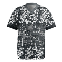 Black Hawaiian Tapa Tribal Hibiscus Rugby Jersey LT9 Black - Polynesian Pride