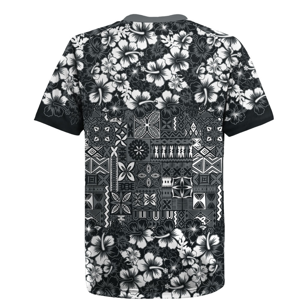 Black Hawaiian Tapa Tribal Hibiscus Rugby Jersey LT9 - Polynesian Pride