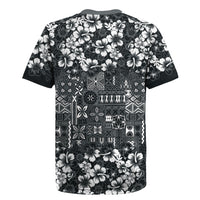 Black Hawaiian Tapa Tribal Hibiscus Rugby Jersey LT9 - Polynesian Pride