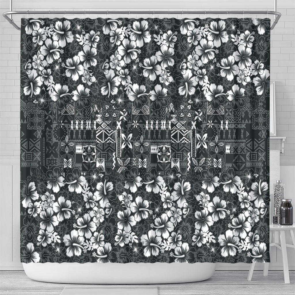 Black Hawaiian Tapa Tribal Hibiscus Shower Curtain LT9 - Polynesian Pride