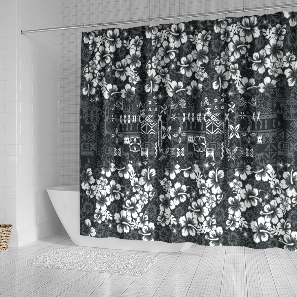 Black Hawaiian Tapa Tribal Hibiscus Shower Curtain LT9 - Polynesian Pride