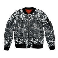 Black Hawaiian Tapa Tribal Hibiscus Sleeve Zip Bomber Jacket LT9 Unisex Black - Polynesian Pride