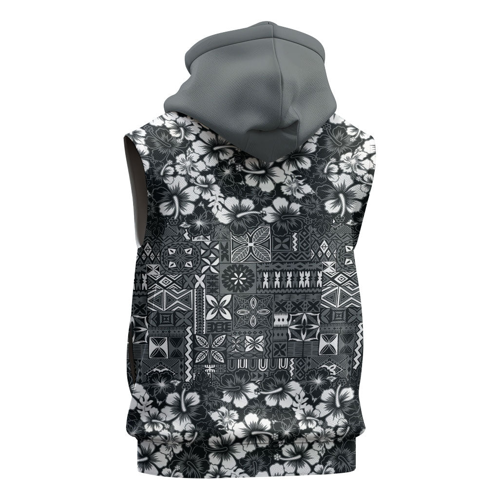 Black Hawaiian Tapa Tribal Hibiscus Sleeveless Hoodie