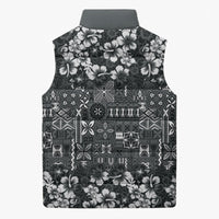Black Hawaiian Tapa Tribal Hibiscus Sleeveless Puffer Jacket LT9 - Polynesian Pride
