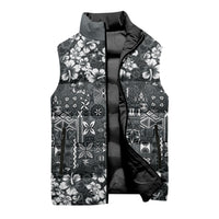 Black Hawaiian Tapa Tribal Hibiscus Sleeveless Puffer Jacket LT9 - Polynesian Pride