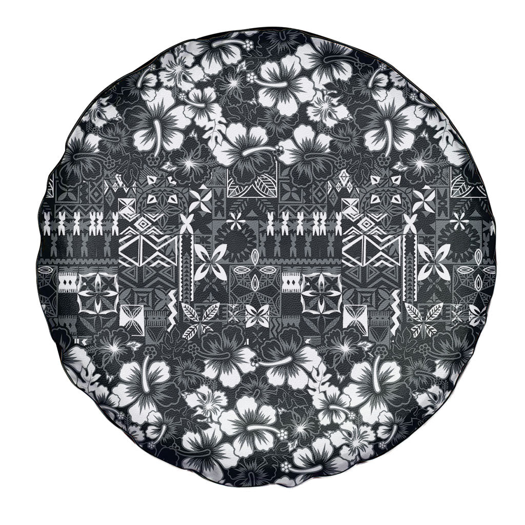 Black Hawaiian Tapa Tribal Hibiscus Spare Tire Cover LT9 - Polynesian Pride