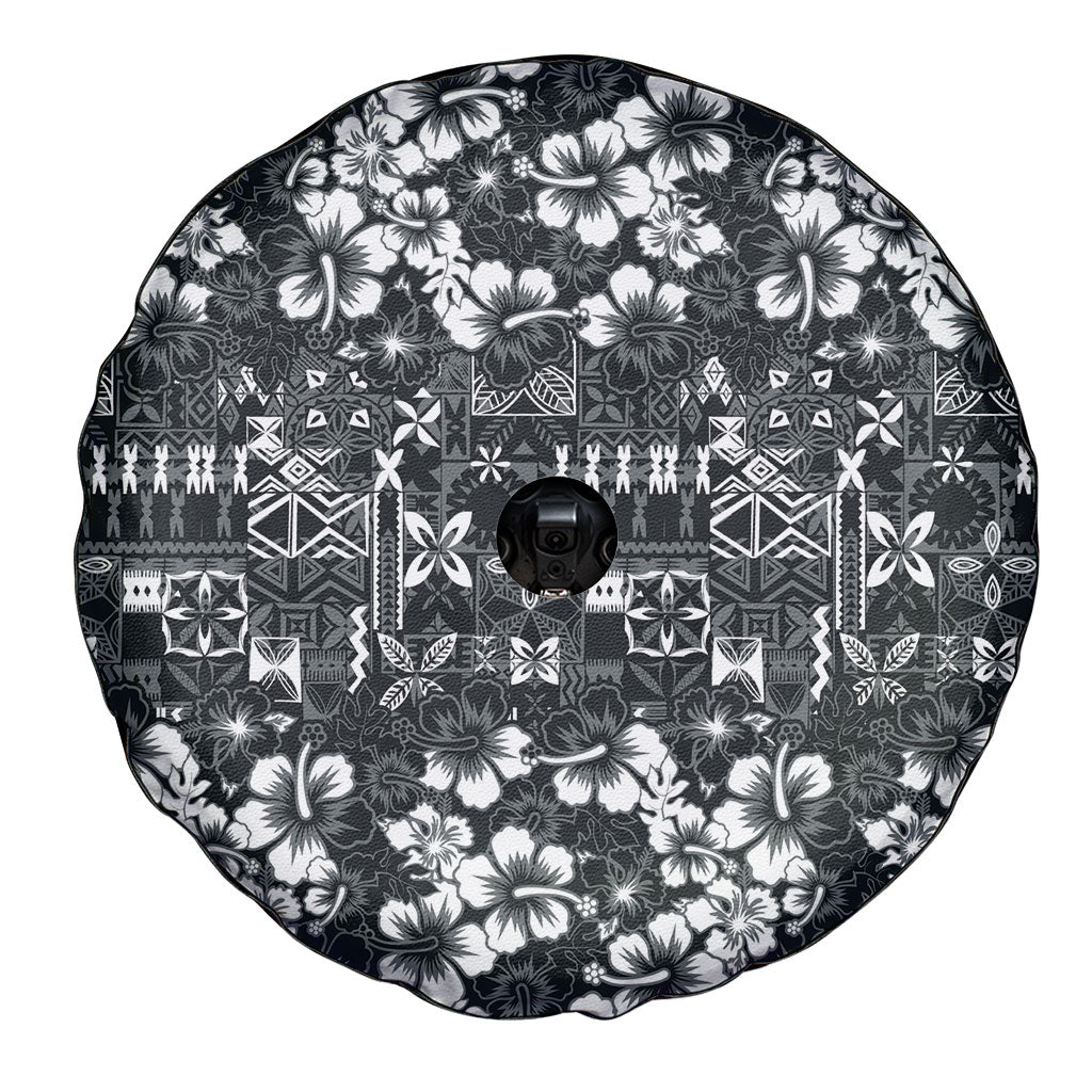 Black Hawaiian Tapa Tribal Hibiscus Spare Tire Cover LT9 - Polynesian Pride