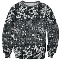 Black Hawaiian Tapa Tribal Hibiscus Sweatshirt LT9 Unisex Black - Polynesian Pride