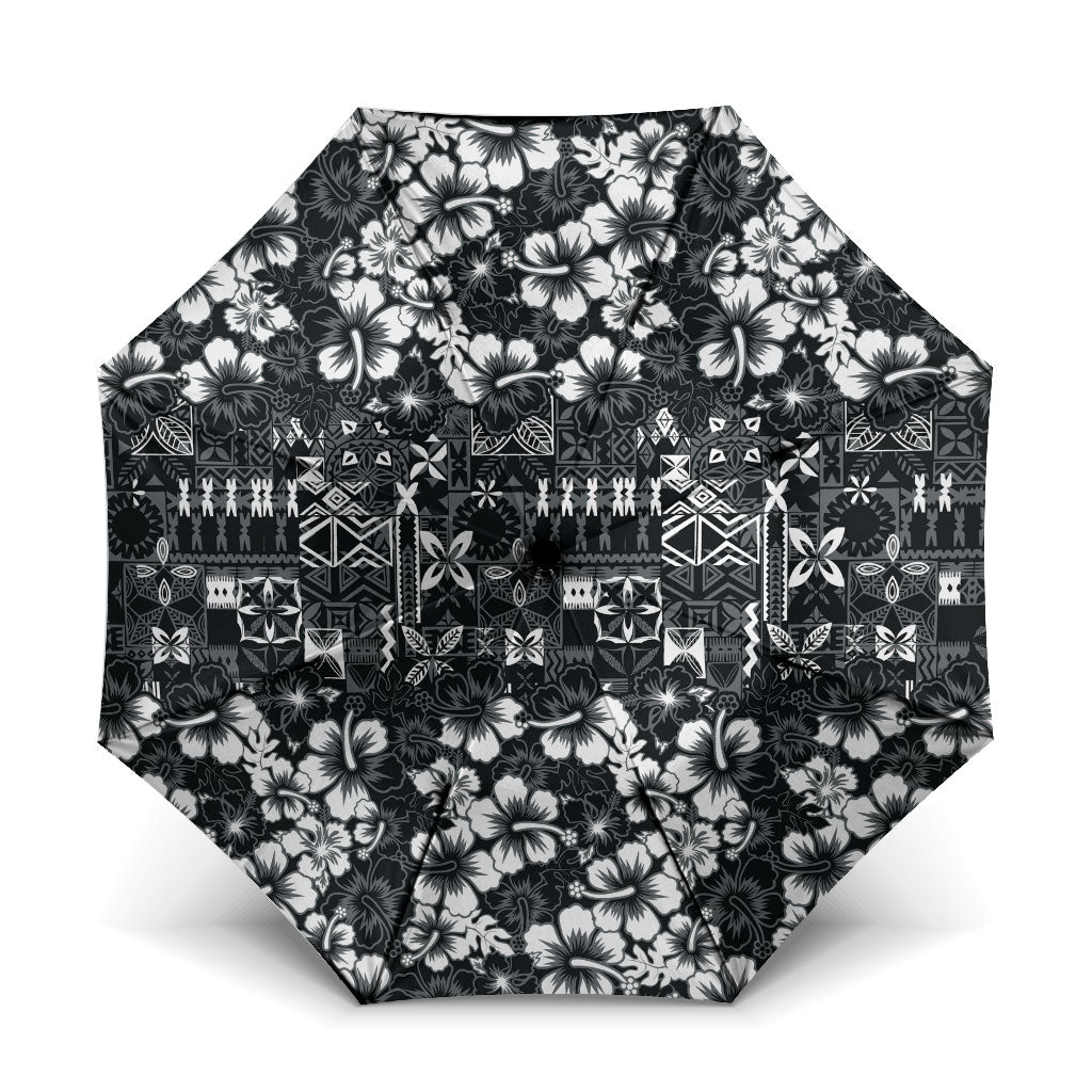 Black Hawaiian Tapa Tribal Hibiscus Umbrella LT9 One Size Folded 11.42 inch Opened Diameter 37.4 inch Black - Polynesian Pride