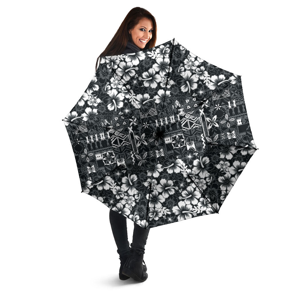 Black Hawaiian Tapa Tribal Hibiscus Umbrella LT9 - Polynesian Pride