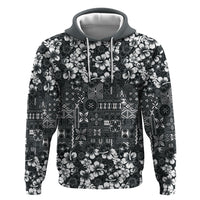 Black Hawaiian Tapa Tribal Hibiscus Zip Hoodie LT9 Pullover Hoodie Black - Polynesian Pride