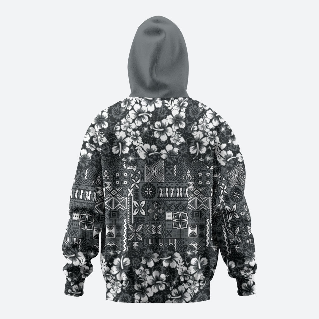 Black Hawaiian Tapa Tribal Hibiscus Zip Hoodie LT9 - Polynesian Pride