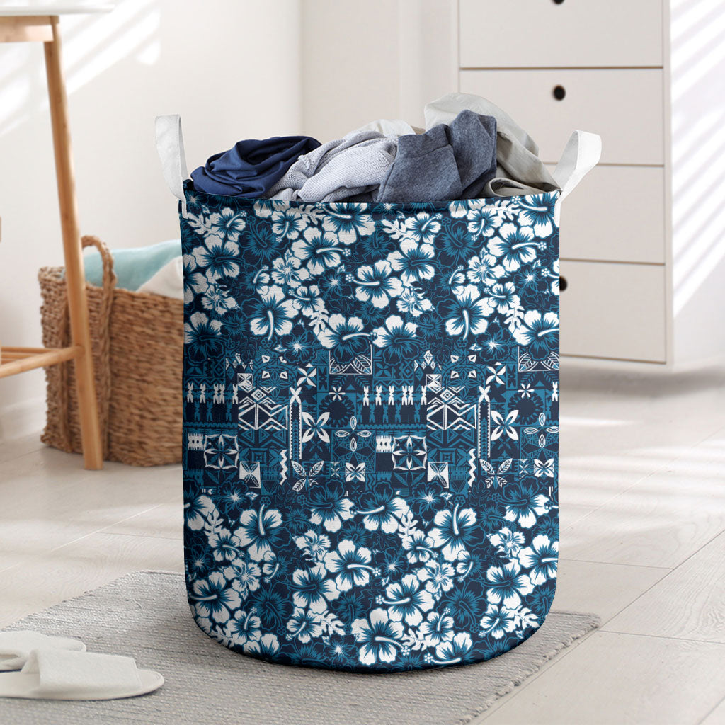 Blue Hawaiian Tapa Tribal Hibiscus Laundry Basket LT9 Blue - Polynesian Pride