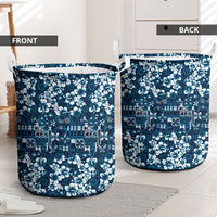 Blue Hawaiian Tapa Tribal Hibiscus Laundry Basket LT9 - Polynesian Pride