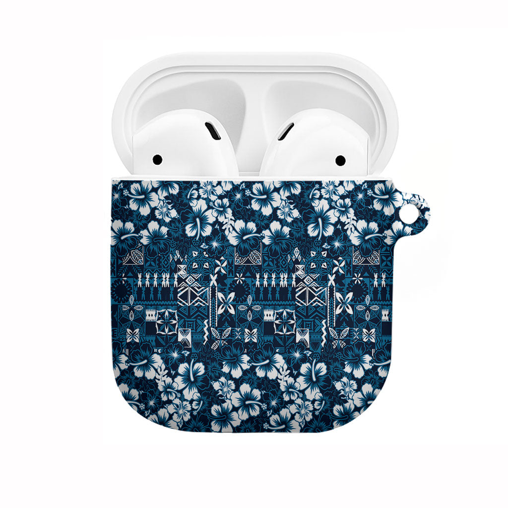 Blue Hawaiian Tapa Tribal Hibiscus AirPods Case LT9 Blue - Polynesian Pride