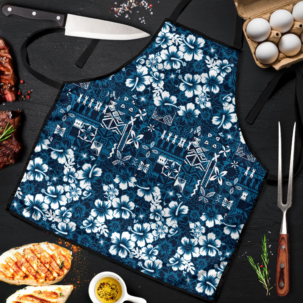 Blue Hawaiian Tapa Tribal Hibiscus Apron LT9 Blue - Polynesian Pride